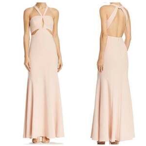Aidan Mattox Blush Pink Halter Cutout Crepe Gown